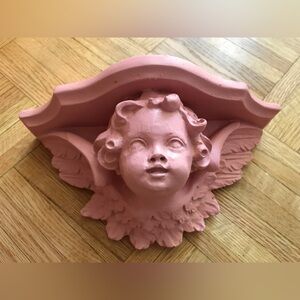 Cherub Wood Wall Sconce Shelf Pink Shabby Chic Art Deco